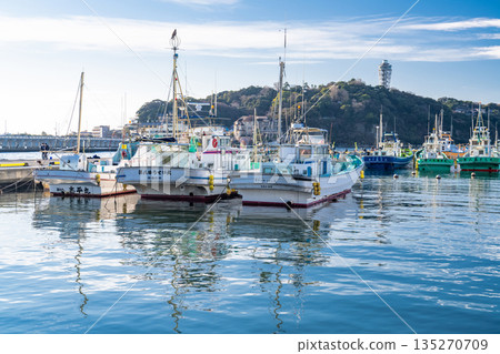 View of Katase Fishing Port overlooking Enoshima, Kanagawa Prefecture View of Katase Fishing Port overlooking Enoshima, Kanagawa Prefecture 135270709