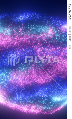 Vibrant field of glowing blue and pink particles, creating an abstract energy flow with a cosmic digital aesthetic 135270773