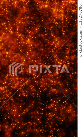 Warm orange glitter particles and glowing sparks floating in dark space, festive bokeh abstract background 135270790