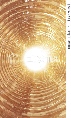 Radiant golden tunnel glowing with reflections, symbolizing luxury, energy, and futuristic design 135270801