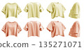 2 Set of pastel light yellow orange woman loose cropped midriff tee t shirt round neck front, back and side view on transparent background cutout, PNG file. Mockup template  135271071