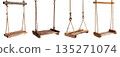 Set of Wooden stump wood rope swing on transparent background cutout, PNG file. Side view Many assorted different Mockup template for artwork design 135271074