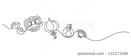 chinese new year icon continuous line drawing decorative ornamental 135271096