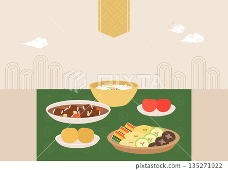 Vector illustrations of Korean traditional foods. Vector illustrations of Korean traditional foods. 135271922