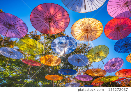 藍天上鋪滿了日式雨傘 135272087