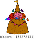 sand pagoda with colorful flag and flowers for songkran day festival illustration 135272131