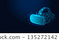 Low poly wireframe virtual reality headset on dark blue background. 135272142