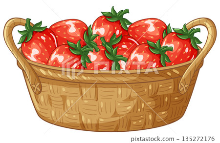 Wicker Basket Filled with Fresh Red Strawberries Vector Illustration Wicker Basket Filled with Fresh Red Strawberries Vector Illustration 135272176