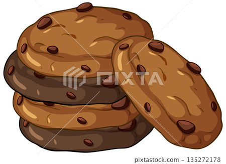 Stack of Fresh Chocolate Chip Cookies Vector Illustration on White Background Stack of Fresh Chocolate Chip Cookies Vector Illustration on White Background 135272178
