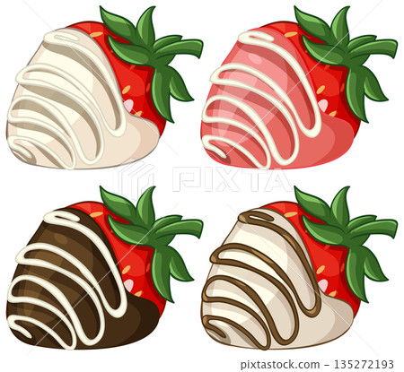 Vector Illustration Set of Four Chocolate Dipped Strawberries with Drizzle Vector Illustration Set of Four Chocolate Dipped Strawberries with Drizzle 135272193