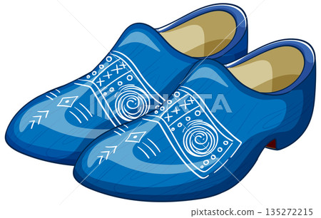 Blue Dutch Wooden Clogs with White Folk Art Patterns Blue Dutch Wooden Clogs with White Folk Art Patterns 135272215