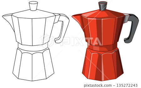 Red Moka Pot Coffee Maker Vector Illustration and Line Art 135272243