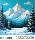 Snowy mountain landscape illustration style 135272256