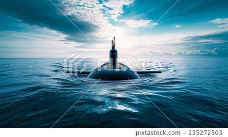 Submarine at Sea during Sunset. Generative ai 135272503