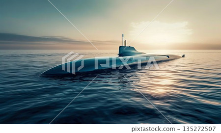 Submarine at Sea during Sunset. Generative ai 135272507