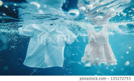 Ethereal White Clothing Submerged in Water. Generative ai 135272753
