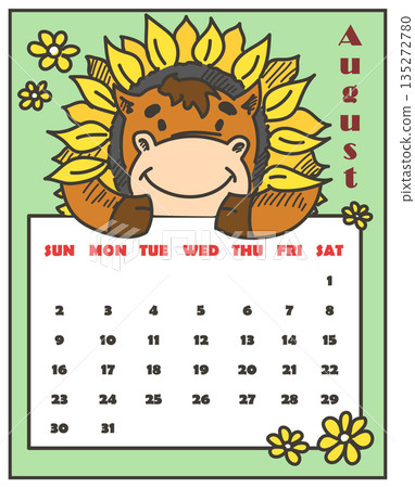 2026 monthly calendar for August vector isolated 135272780