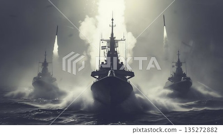 Naval Fleet Engaged in Missile Launch Operations. Generative ai 135272882