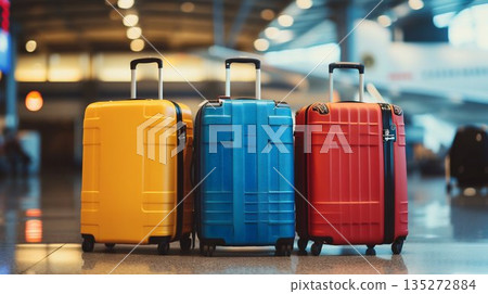Colorful Luggage at Airport Terminal. Generative ai 135272884