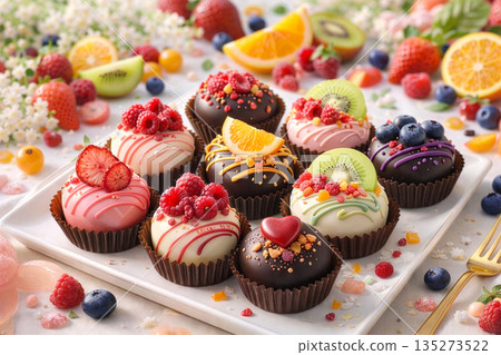 用水果製成的精美巧克力甜點 用水果製成的精美巧克力甜點 135273522