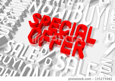 Special offers - red words, typographical concept - 3D illustration 135273982