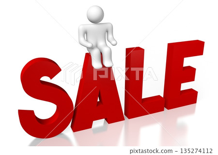 Sale word and cartoon character - 3D illustration 135274112
