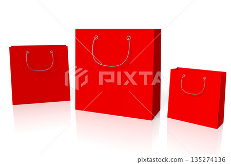 Three red shopping bags isolated on white background - 3D illust 135274136