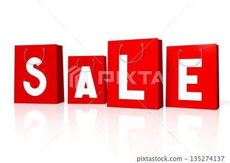 Red shopping bags with sale word on them - 3D illustration 135274137