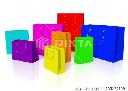 Colorful shopping bags isolated on white background - 3D illustration 135274139