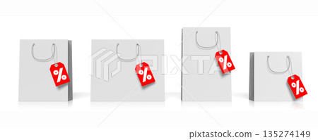 Four shopping bags with price tags - discount concept - 3D illus 135274149
