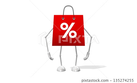 Cartoon shopping bag - sale concept - 3D illustration 135274255
