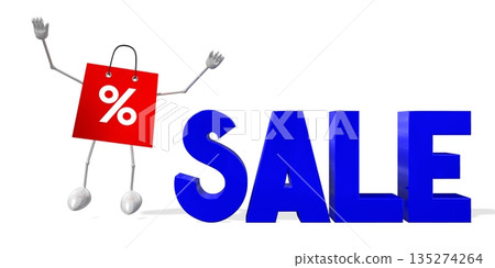Cartoon shopping bag and sale word - 3D illustration 135274264