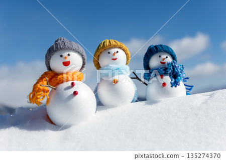 Snowy field and snowmen Snowy field and snowmen 135274370