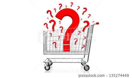 Question marks inside a shopping cart - 3D illustration Question marks inside a shopping cart - 3D illustration 135274449