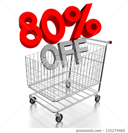 80 percent off, shopping cart - 3D illustration 135274460