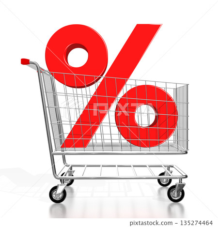 Sale concept, percentage sign, shopping cart - 3D illustration Sale concept, percentage sign, shopping cart - 3D illustration 135274464
