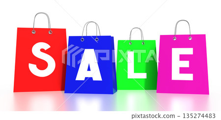 Colorful shopping bags - sale concept - 3D illustration Colorful shopping bags - sale concept - 3D illustration 135274483
