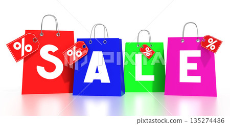 Colorful shopping bags - sale concept - 3D illustration 135274486
