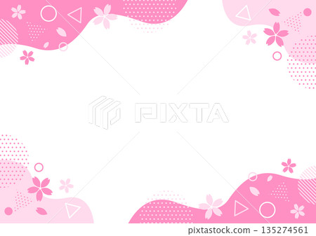 春季櫻花幾何圖案邊框背景素材，A4尺寸，A3尺寸，銀比例，透明 135274561