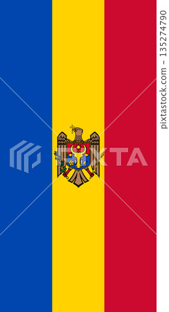 Moldova vertical flag in official colors, dimensions and aspect ratio. Vector flag symbolizing national pride, identity, heritage, patriotism and authority 135274790