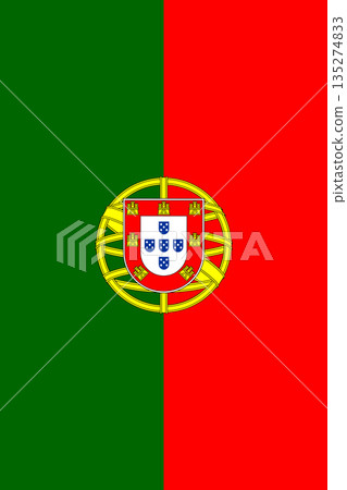 Portugal vertical flag in official colors, dimensions and aspect ratio. Vector flag symbolizing national pride, identity, heritage, patriotism and authority 135274833