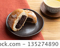 Half-cut bean paste donut and green tea 135274890