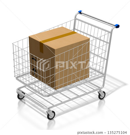 Shopping cart and delivery package - 3D illustration Shopping cart and delivery package - 3D illustration 135275104