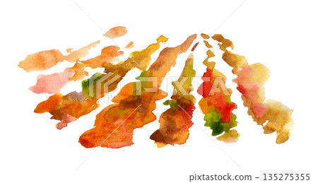 Warm watercolor diagonal shapes of vineyard rows at harvest time, pasture farmland, earthy tones. Hand drawn isolated illustration for wine labels, travel themes, rustic decor, Mediterranean design. 135275355