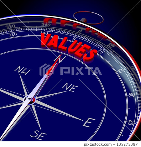 Values - 3D compass illustration Values - 3D compass illustration 135275387