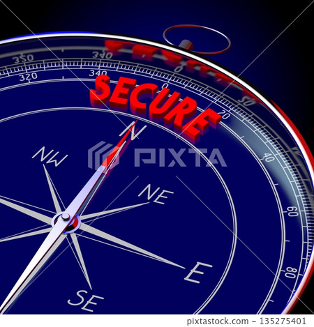 Secure - 3D compass illustration Secure - 3D compass illustration 135275401