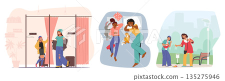 Mother and her teenage daughter spending time together while shopping, gossiping, walking set 135275946