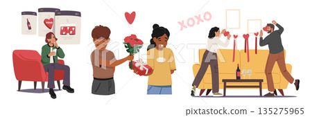 Happy teenager, preteen girlfriend and boyfriend, couple engaged in Valentines Day celebrations 135275965