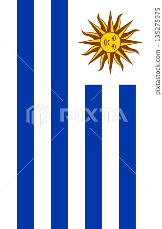 Uruguay vertical flag in official colors, dimensions and aspect ratio. Vector flag symbolizing national pride, identity, heritage, patriotism and authority 135275975