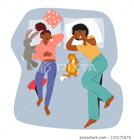 Mom and teenage daughter having lovely talk and gossiping while lying in bed cartoon scene Mom and teenage daughter having lovely talk and gossiping while lying in bed cartoon scene 135275979